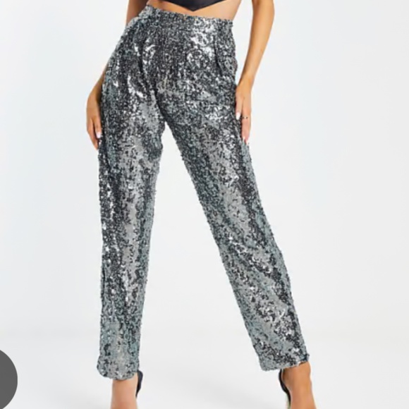 ASOS Pants - ASOS Design Sequin Slouchy Pants in Gunmetal